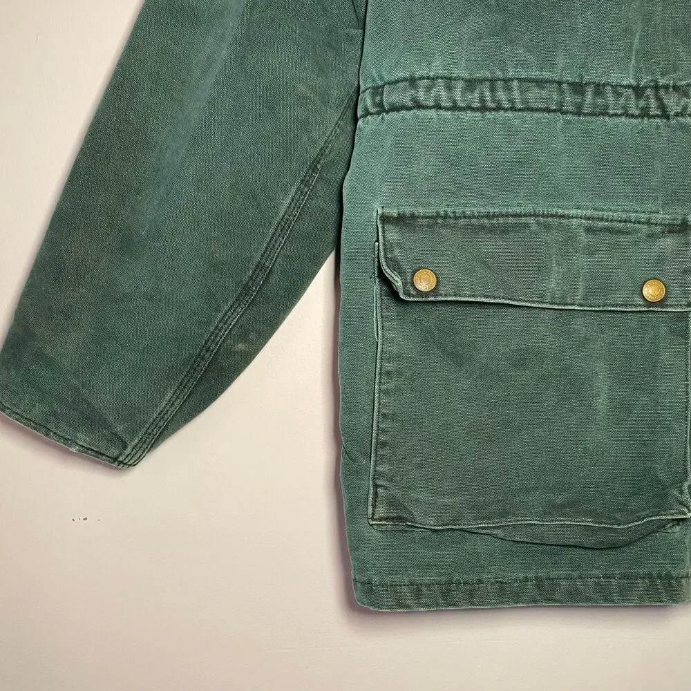 Carhartt Vintage Cape Chore Coat Green Canvas Cotton Front Snap Zip Men's Large
